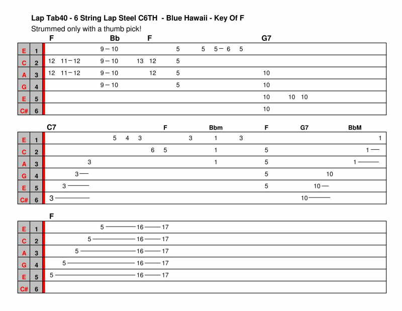 6 String Lap Steel Tab Part 2 Blue Hawaii The Steel Guitar Forum